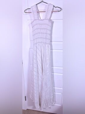 Absolutely gorgeous White Textured Smocked Sundress Silver sparkling stitching